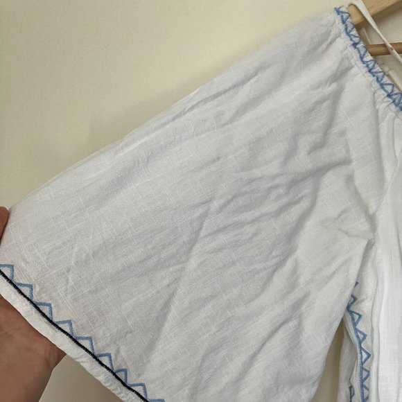 Embroidered Blue & White Linen Dress - Picture 5 of 8